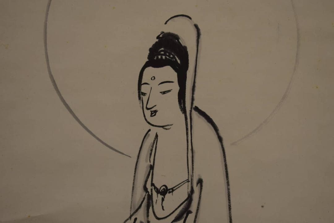 真作/臨済宗/第7代/天龍寺派/管長/関精拙/観音像画賛/布袋屋掛軸HI-764