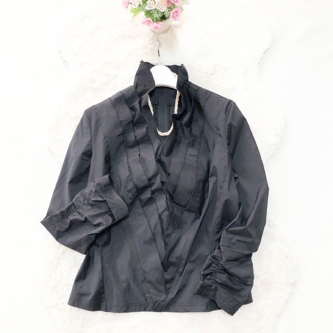 タダシショージ*フリルブラウス　長袖　スタンドカラー　ブラック　6