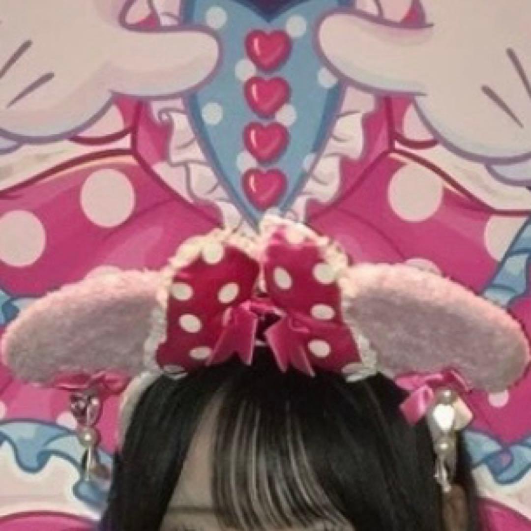 ディズニー カチューシャ ピンク イヤリング リボン ドット - メルカリ