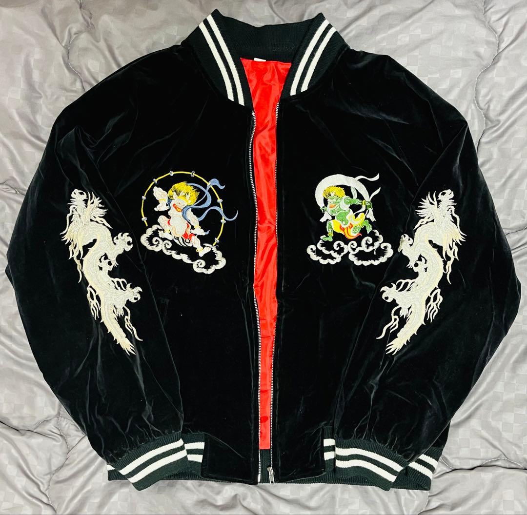 最終価格　風神雷神 龍神 黒 別珍 ベロア スカジャン 和柄 希少 レア