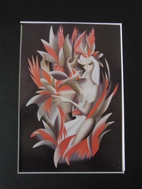 東郷青児、【花炎】、希少な額装用画集より、状態良好、新品額装付