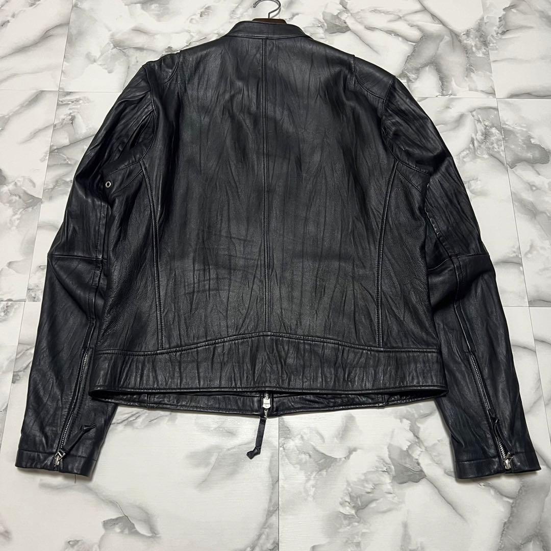 美品】ユニクロ 羊革 レザージャケット ライダース シワ加工 ブラック