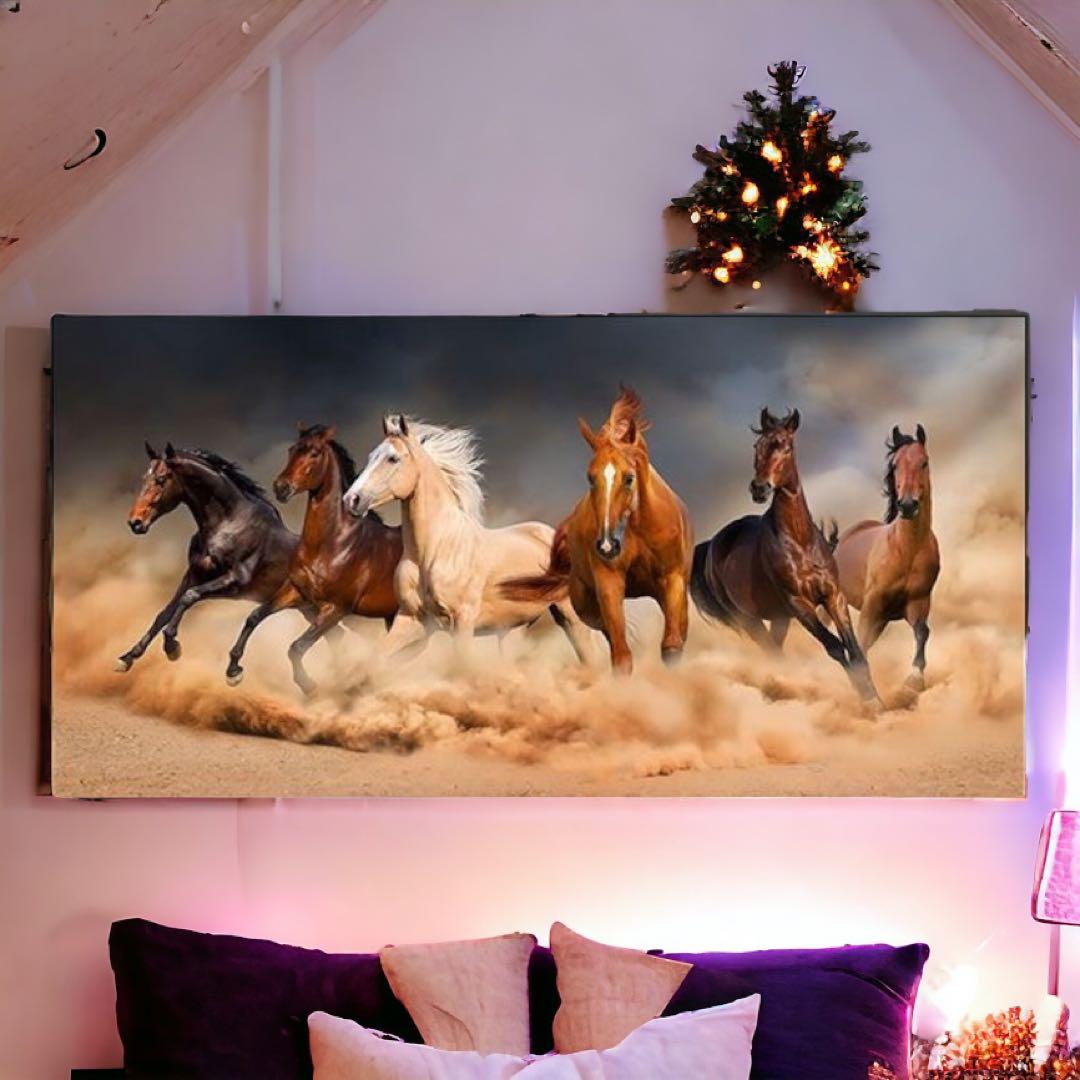 馬 絵画 額縁付き 大型アート 壁掛け 風水 開運 インテリア ギフト 風水開運版画 Y37 白馬の森・九頭馬 吉岡浩太郎 : 絵画と額縁のアート