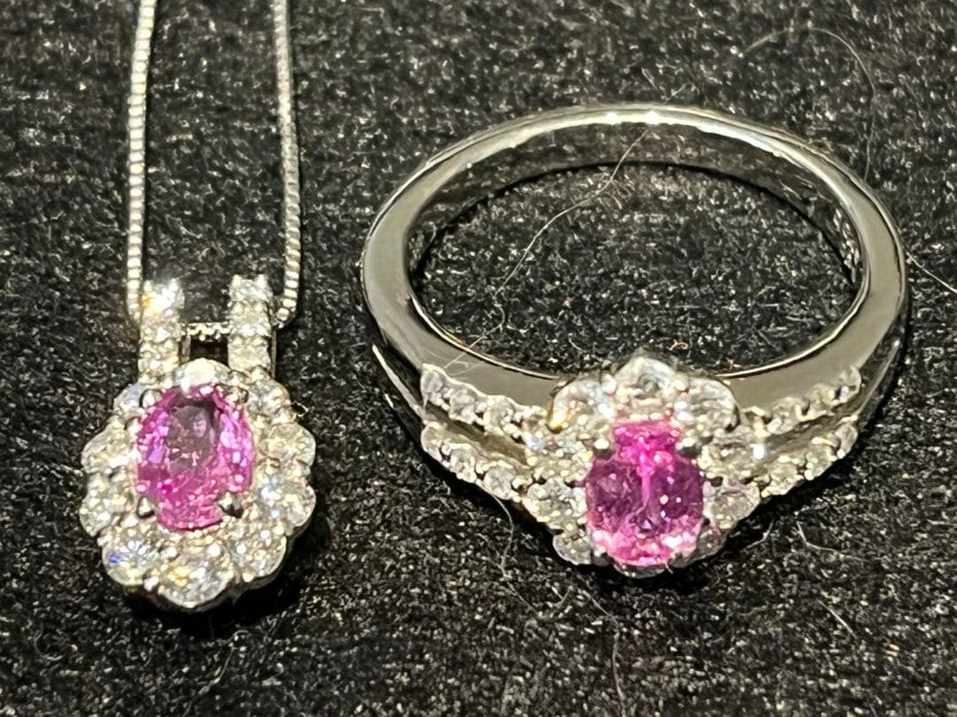 ピンクサファイア リング ネックレス ジュエリーセット 鑑定書付