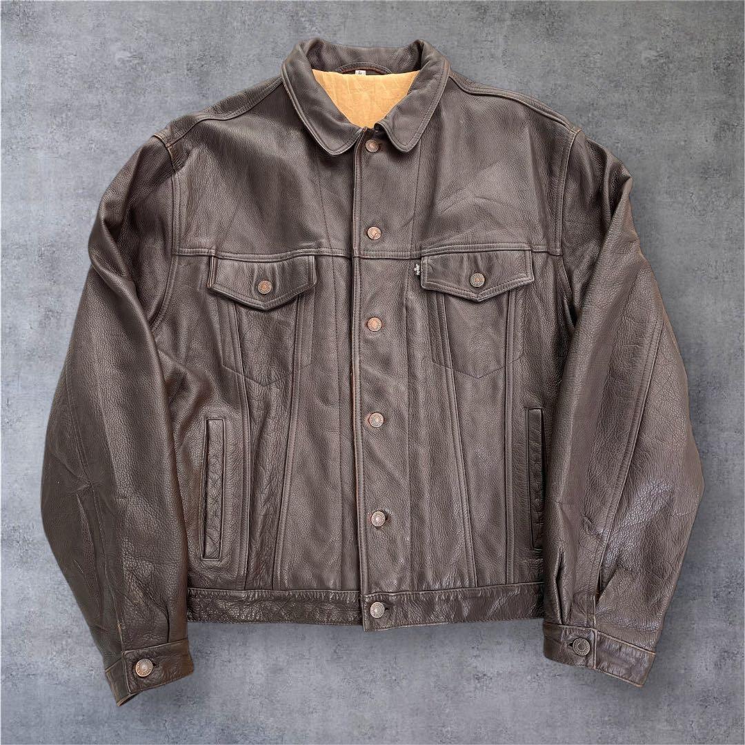 お*着様 levi's レザージャケット　レザー　トラッカー　80s 90s ヴ 90s Levi's レザー トラッカー ジャケット 3rd 70506 - メルカリ
