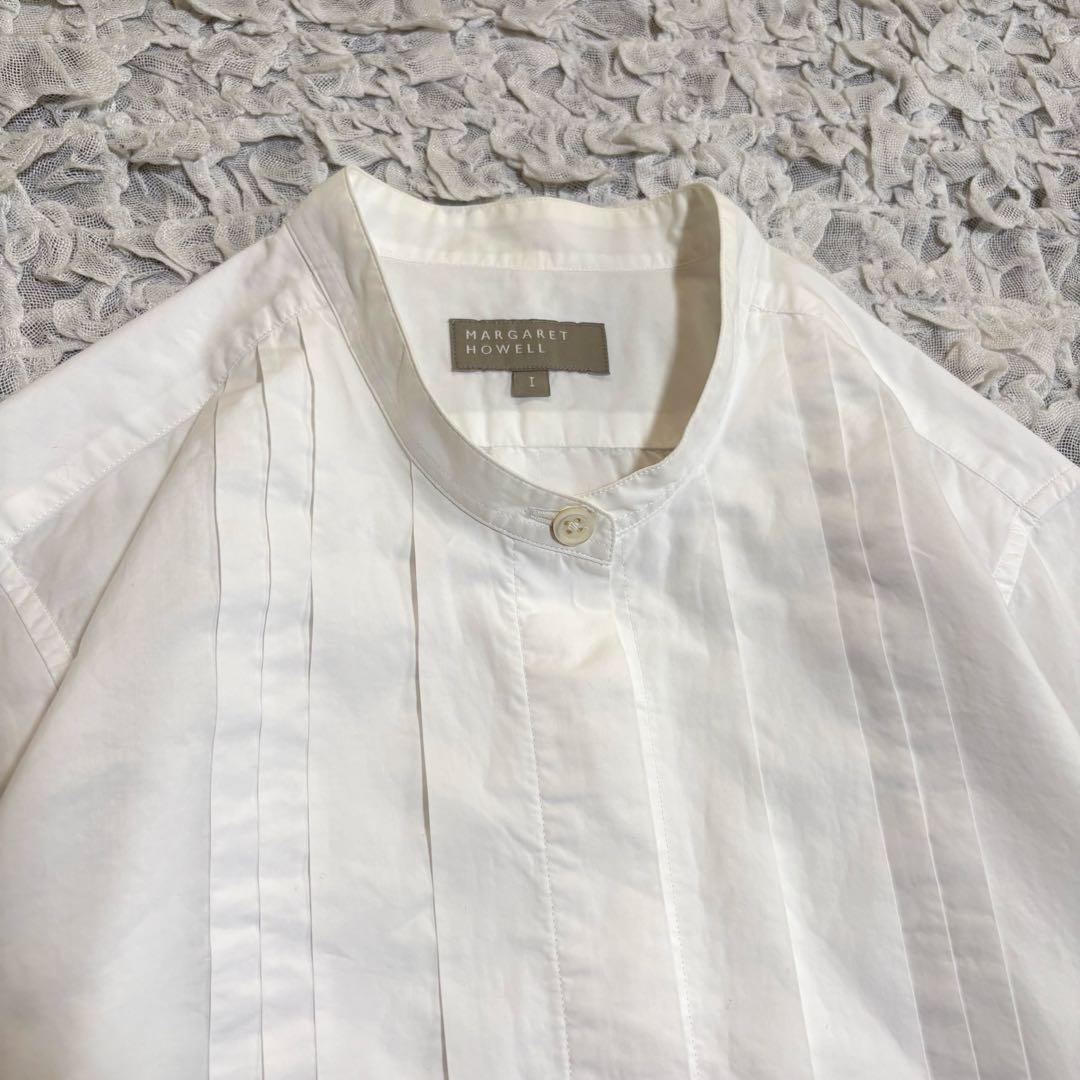 美品 マーガレットハウエル ピンタック バンドカラー ブラウス 洗える
