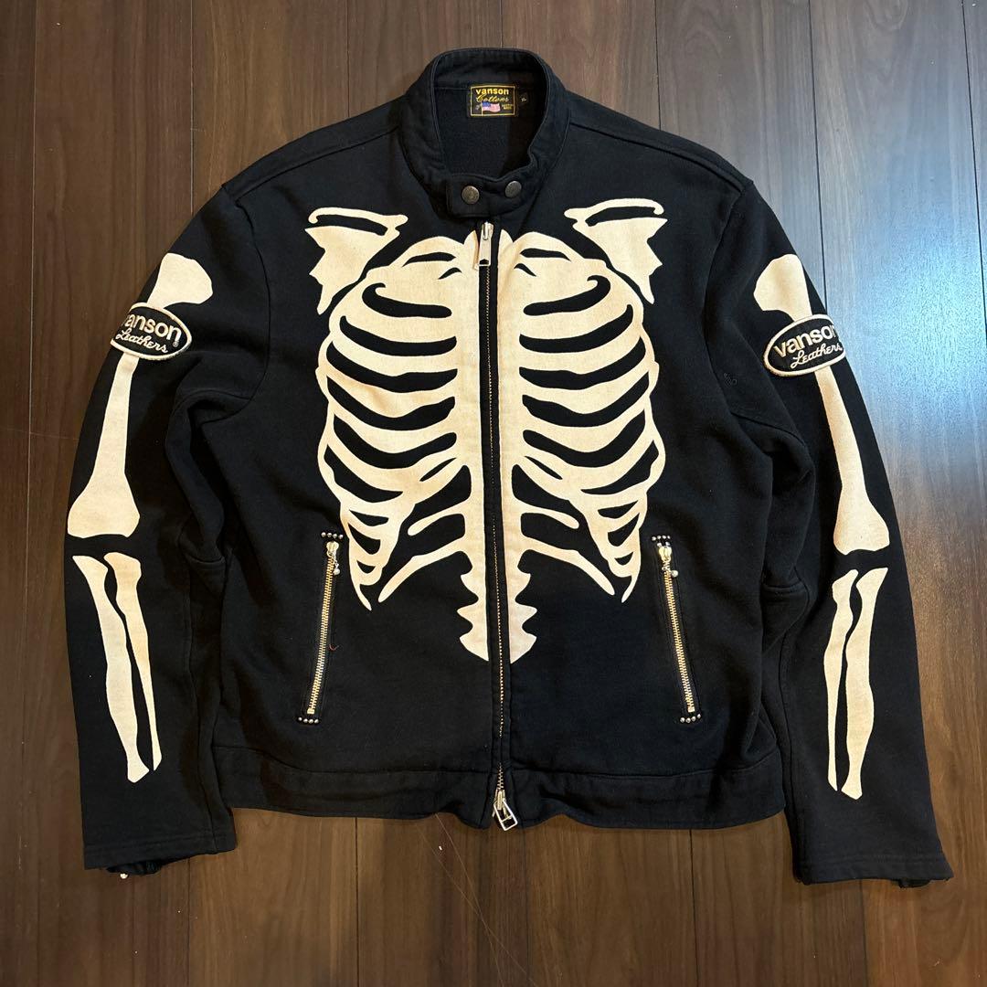 VANSON バンソン コットン シングルライダースジャケット スカル・ボーン