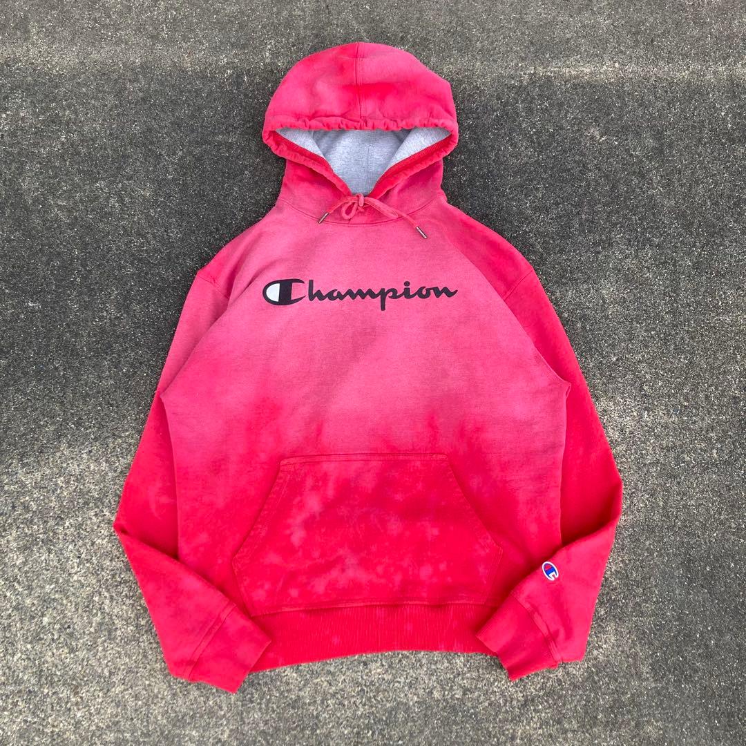鬼フェード Championロゴパーカー XL 褪色 ピンク-レッド グランジ