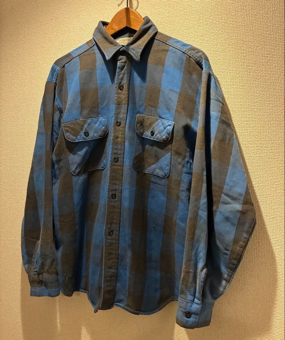 USA製 FIVE BROTHER ブロックチェックネルシャツ L 青黒