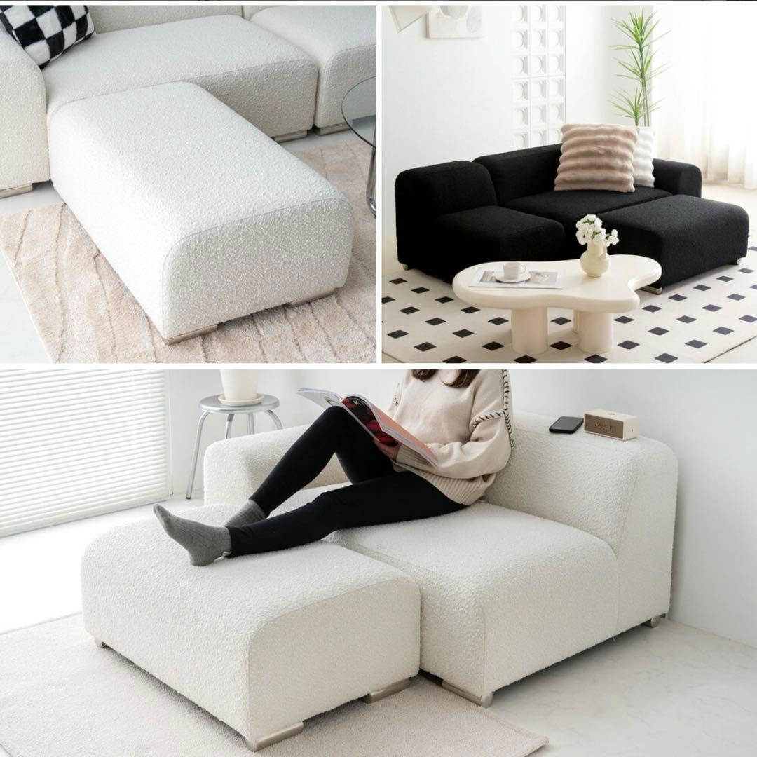 ソファ オットマン ホワイトファブリック 韓国インテリアおしゃれ