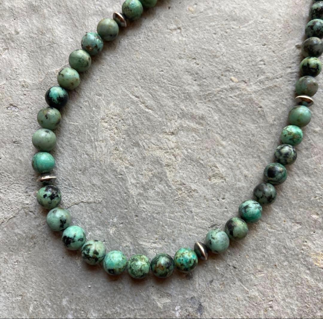 519進化の石アフリカンターコイズとSV925製ナバホパールのネックレス