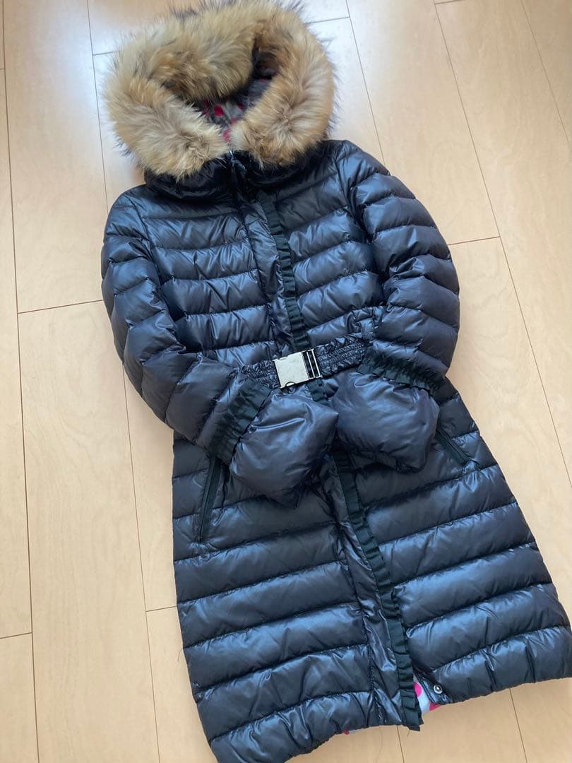 極美品！ランバンLANVINファー付きロングダウンジャケットS LANVIN（ランバン） 超美品 ラクーンファー グログランフレアサテン