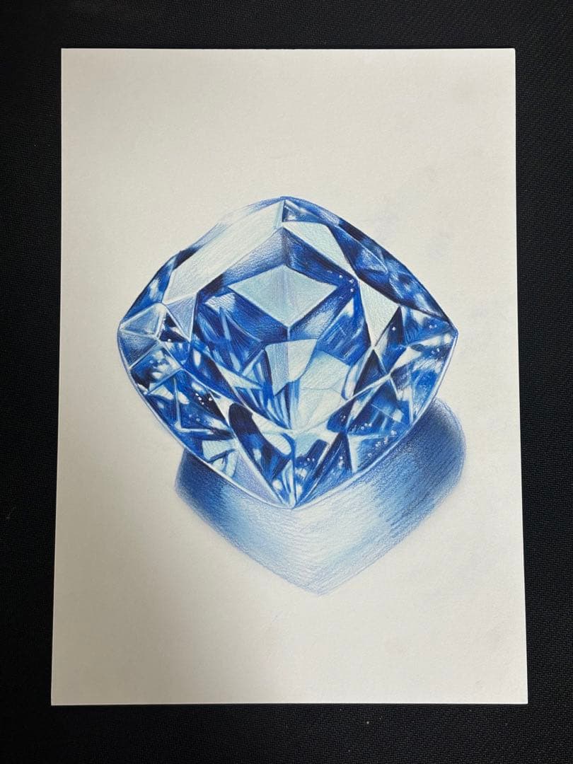 色鉛筆画 青い宝石の鉛筆画（フレーム付き）値段交渉歓迎