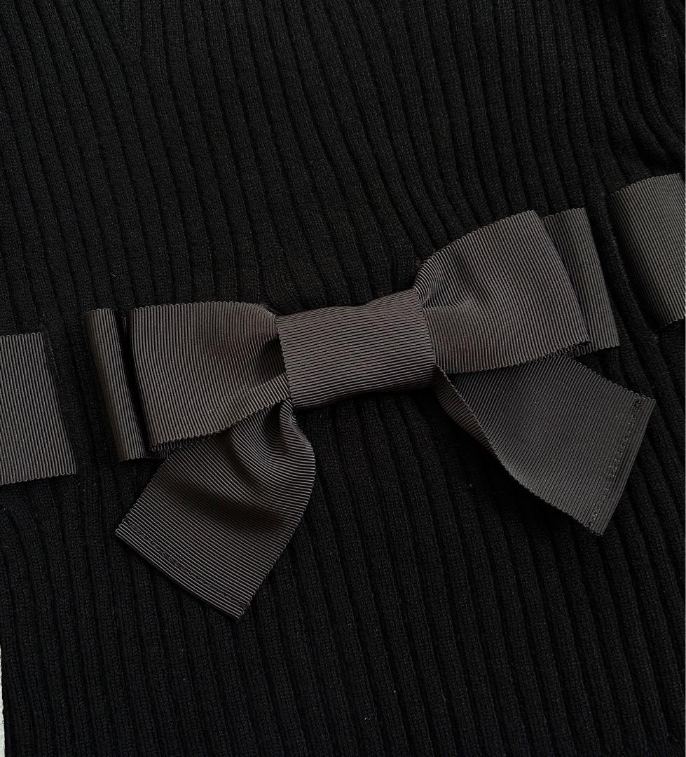 《新品》 M'S GRACY グログランリボン リブニット カットソー 黒 M