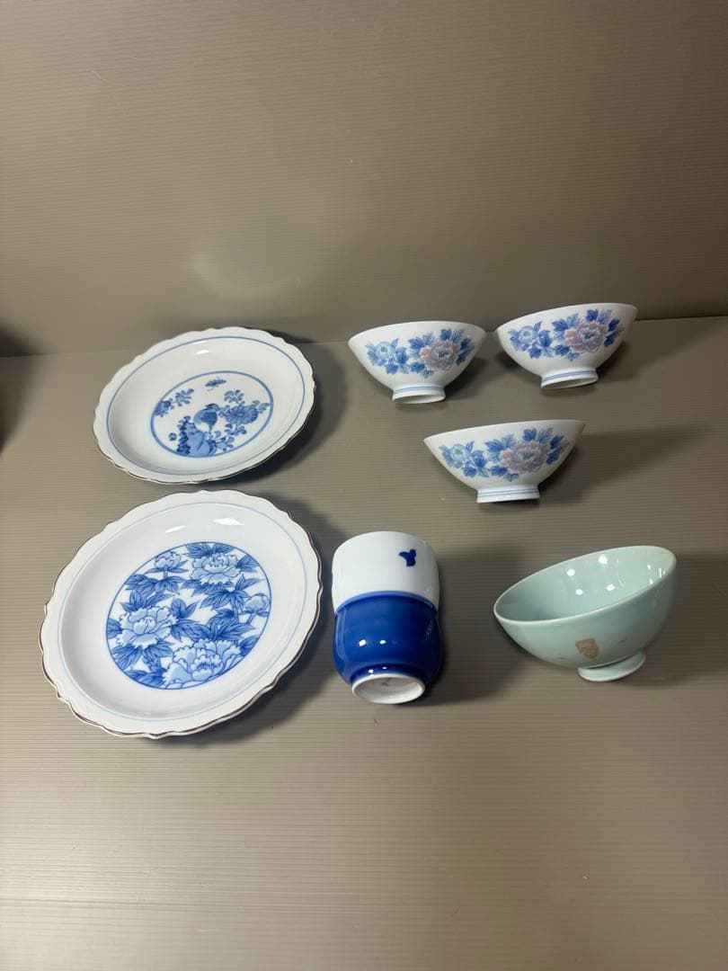 2082 深川製磁　まとめ売り　皿2客　碗4客　湯呑1客