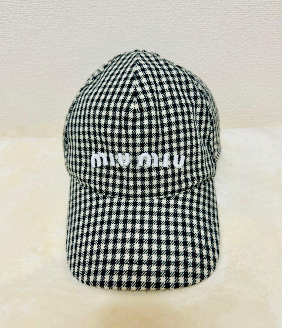 miumiu ギンガムチェック キャップ 新品 ミュウミュウ miu miu（ミュウミュウ） キャップ ギンガムチェックベースボールCAP