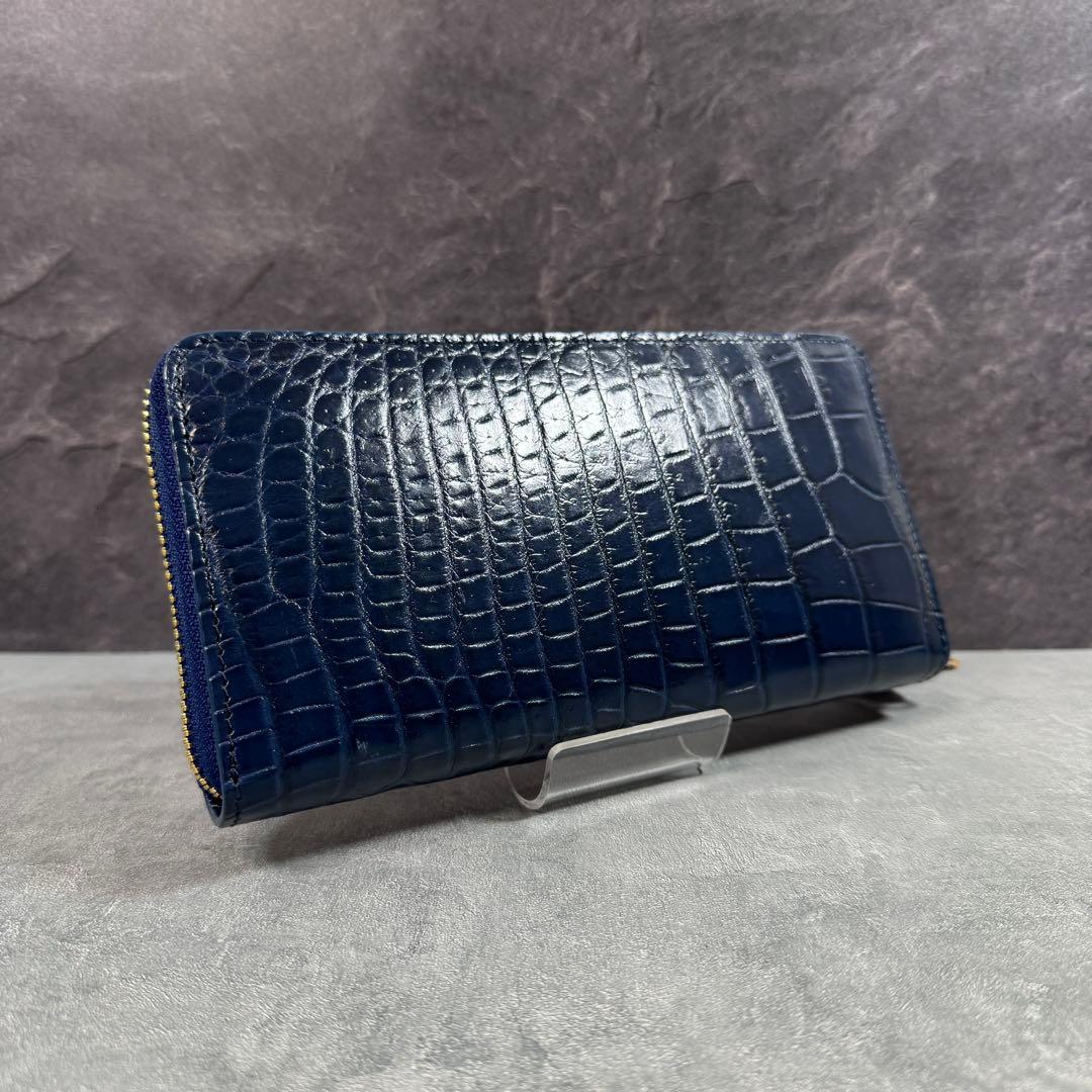 クロコダイル 長財布 ネイビー 紺色 希少 ワニ革 メンズ レディース クロコダイル 長財布 メンズ レディス 大容量 カード15枚収納 長財布