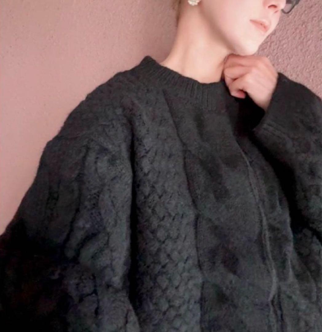 RATA オリジナルニット　ケーブル柄　BLACK カーディガン