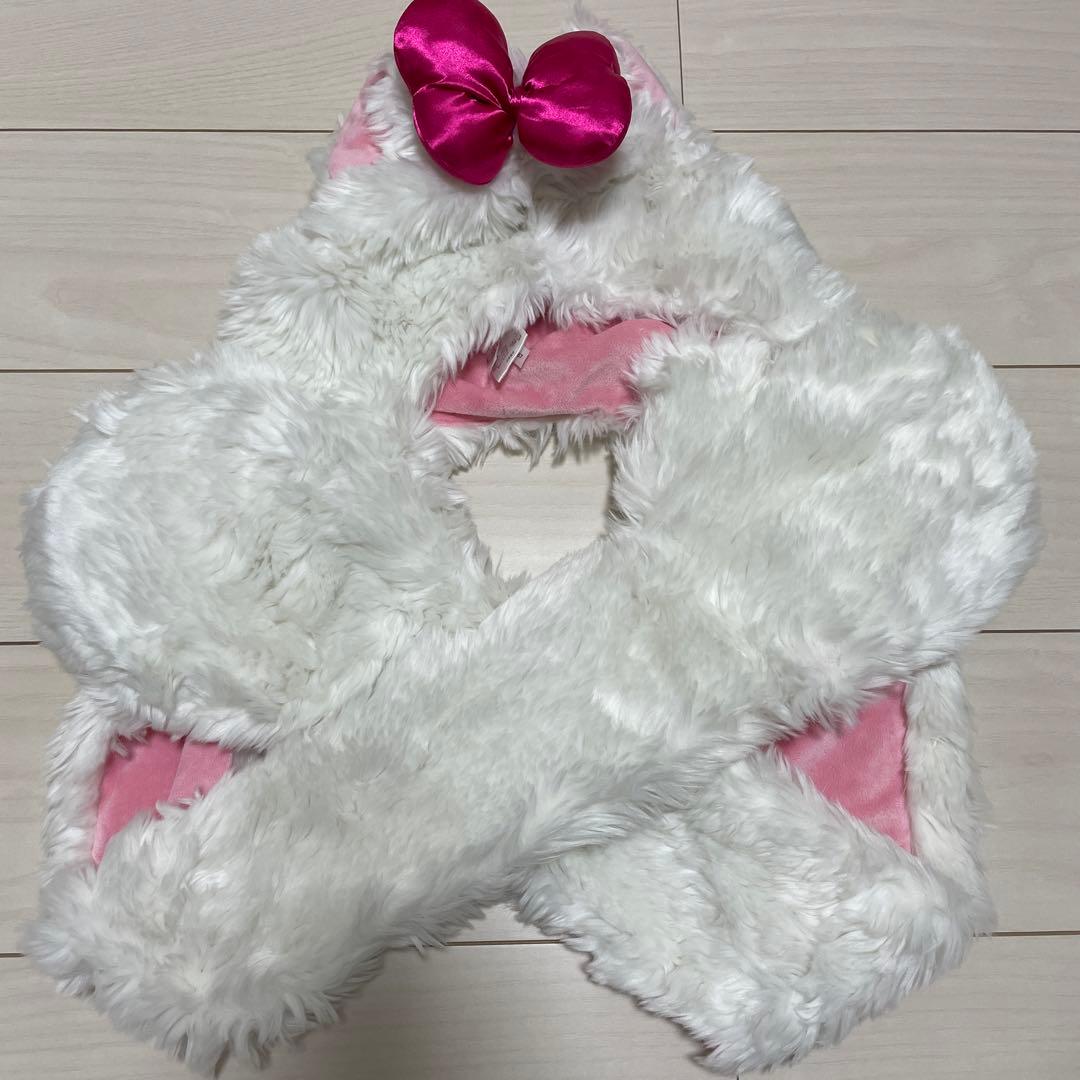 ディズニー　マリー　マリーちゃん　マフラーキャップ　ファンキャップ　白　ピンク