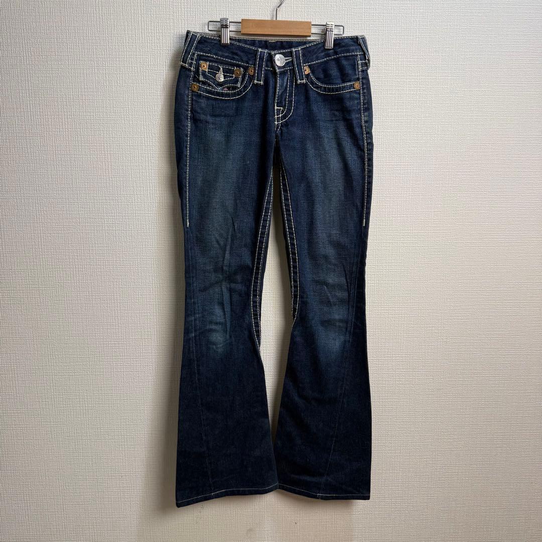 652 トゥルーレリジョン JOEY ピンク刺繍フレアデニム USA製 25