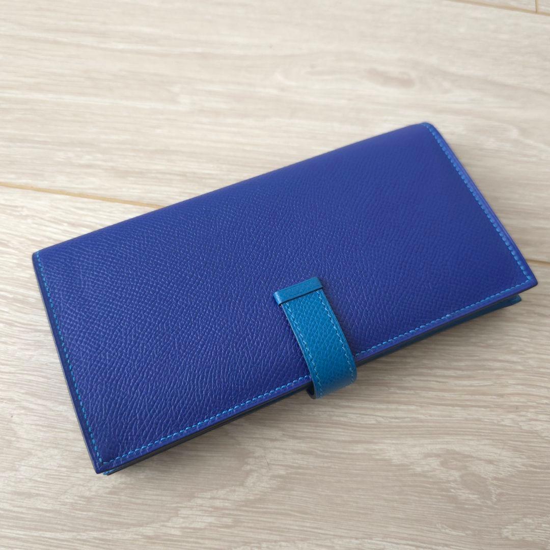 未使用【エルメス】べアンスフレ 長財布 エプソン ブルー