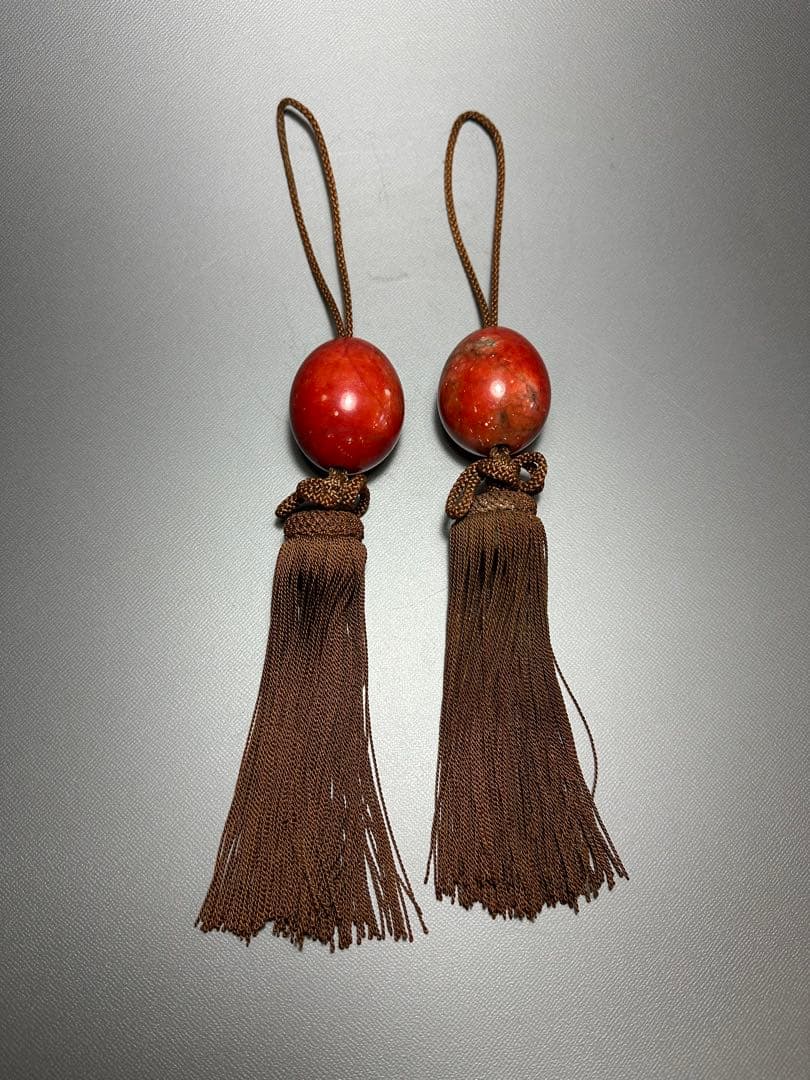 赤玉　風鎮　掛け軸飾り　房飾り　中国美術　検索:珊瑚　サンゴ　瑪瑙　赤石