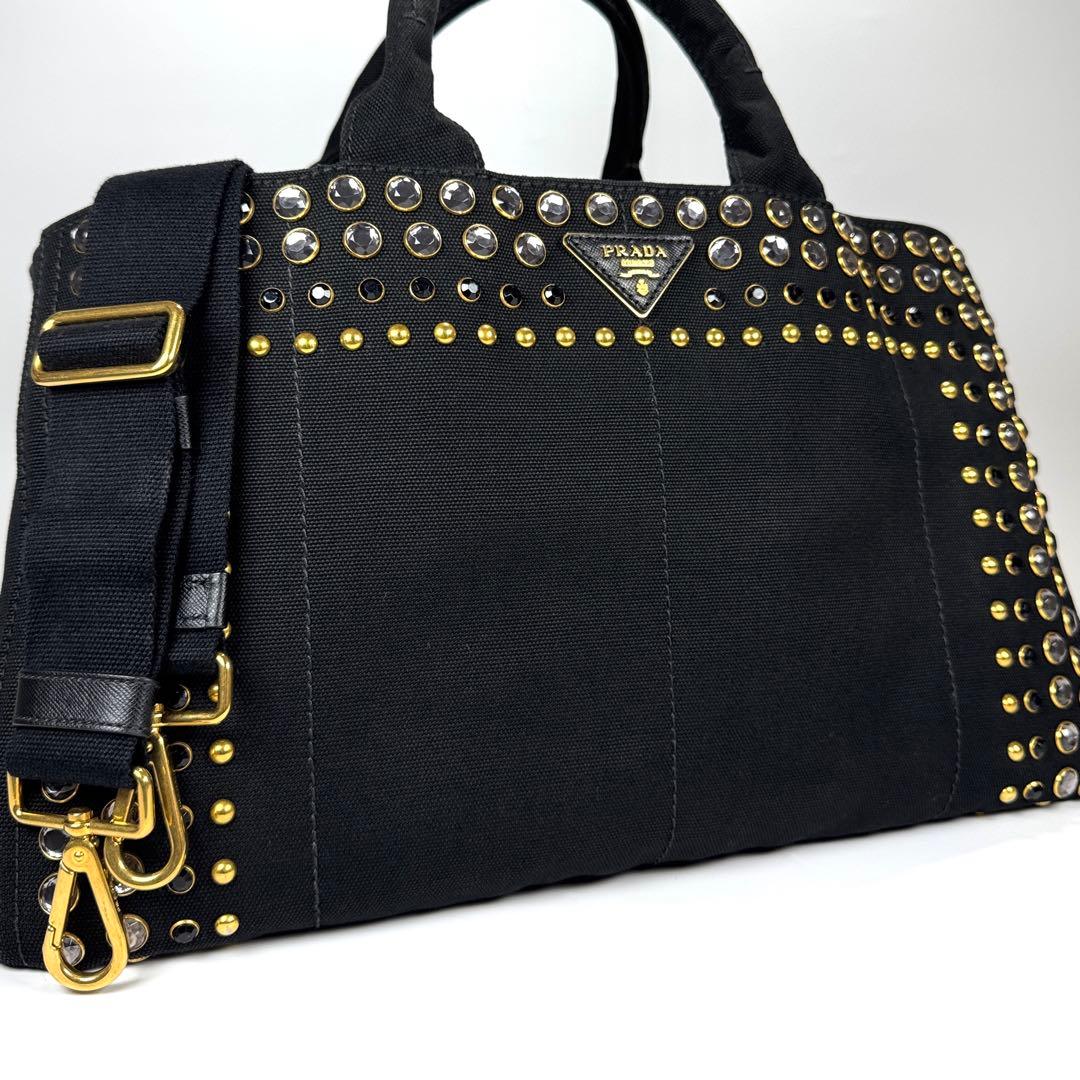 極美品✨ PRADA カナパ 2way ショルダー付 スタッズ ビジュー 希少・ギャラ付】PRADA プラダ カナパ ビジュー スタッズ 2way - メルカリ