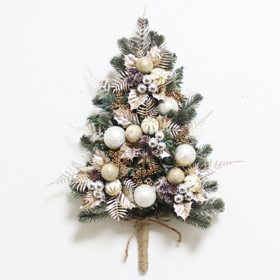 壁に掛けるクリスマスツリー リースタイプのクリスマスツリー　Z1051 壁に掛けるクリスマスツリー（シャンパンゴールド系）「送料無料