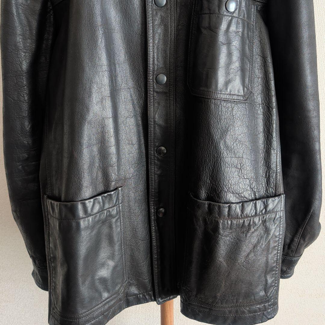 SHIPS シップス レザーカーコート バッファローレザー ブラック L