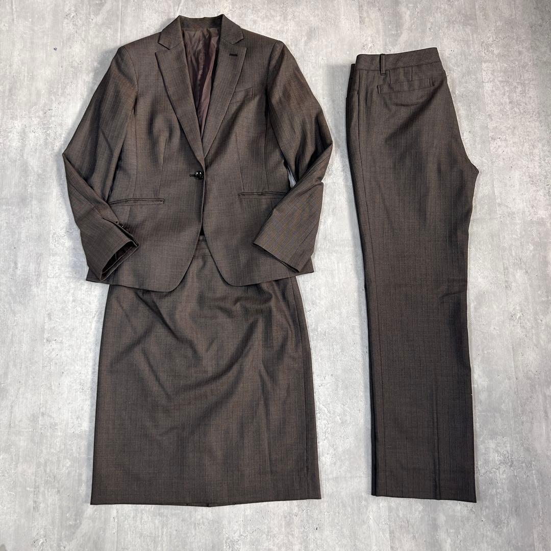 A926 美品 NEWYORKER 3点 スーツ上下 総裏 シルク混 日本製 茶