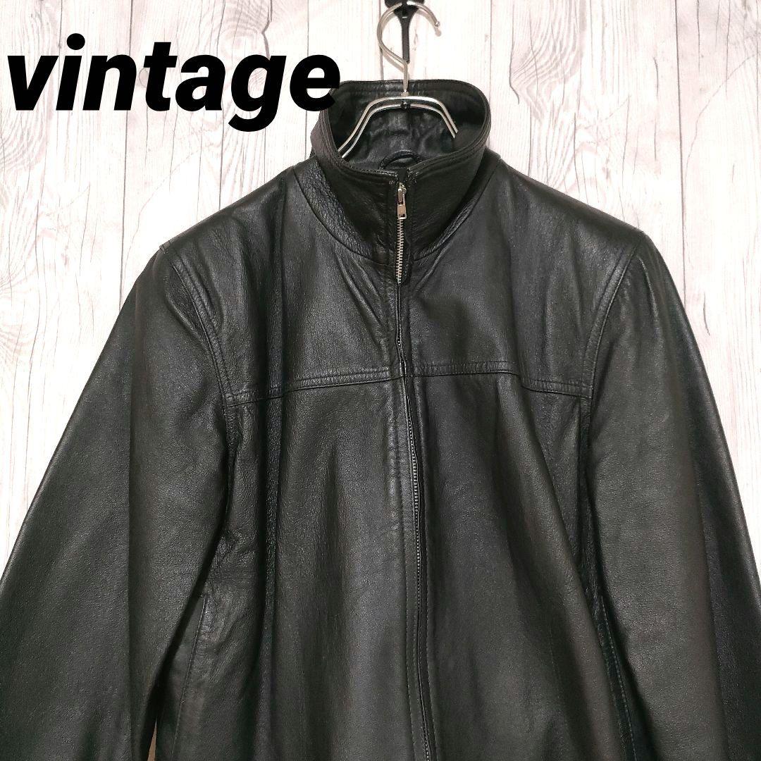 ヴィンテージ レザージャケット シングル ライダース 本革 豚革 ブラック L 送料無料!】全10サイズ メンズ ビンテージピッグスキンジェニュイン