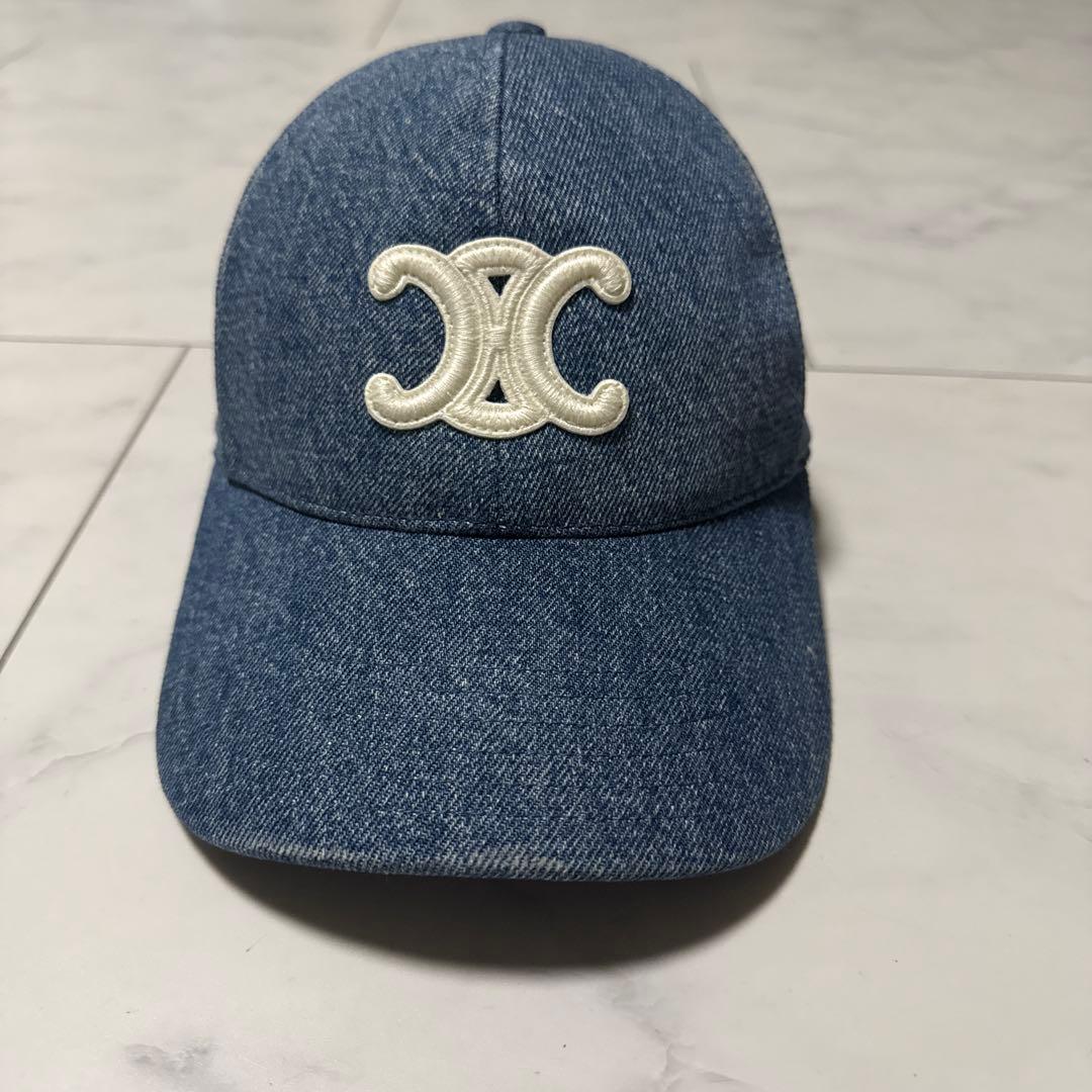 ayu※プロフ必読※ 専用 CELINE デニム　トリオンフキャップ CELINE (セリーヌ) トリオンフ デニム ロゴ 刺繍 デニム ベースボール