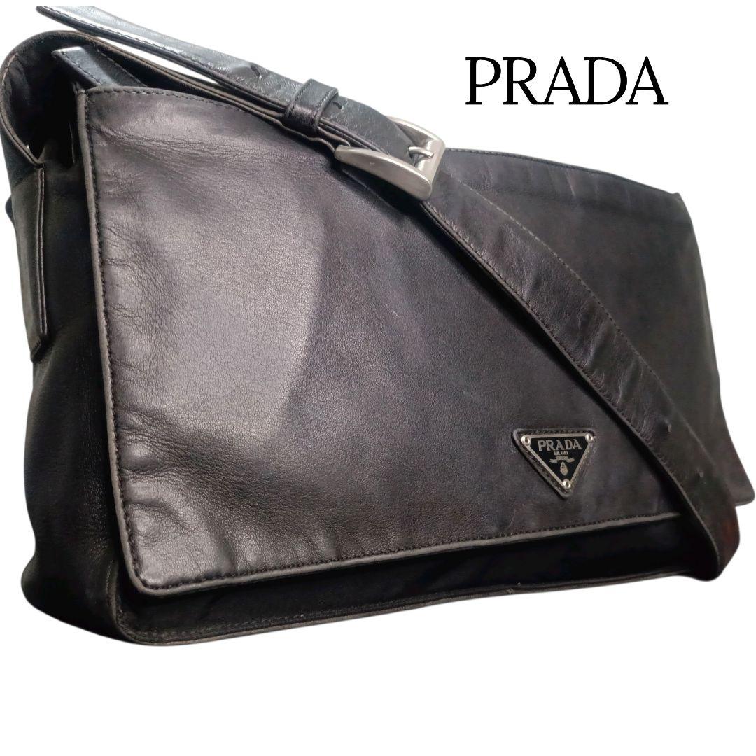 ✨PRADA 三角ロゴ テスートナイロン レザー切替 フラップ ショルダーバッグ