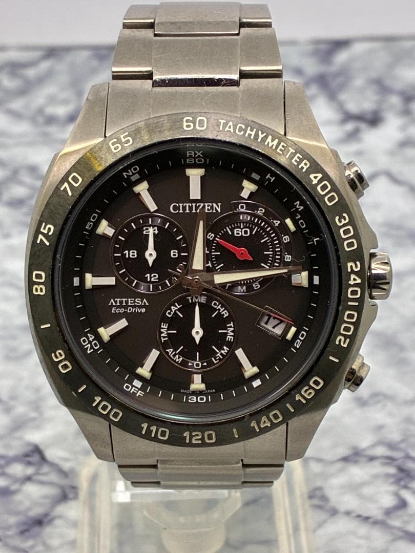 CITIZEN　アテッサ　エコドライブ 電波ソーラー　クロノグラフ　チタン シチズン アテッサ エコ・ドライブ電波時計 ブラックチタンシリーズ
