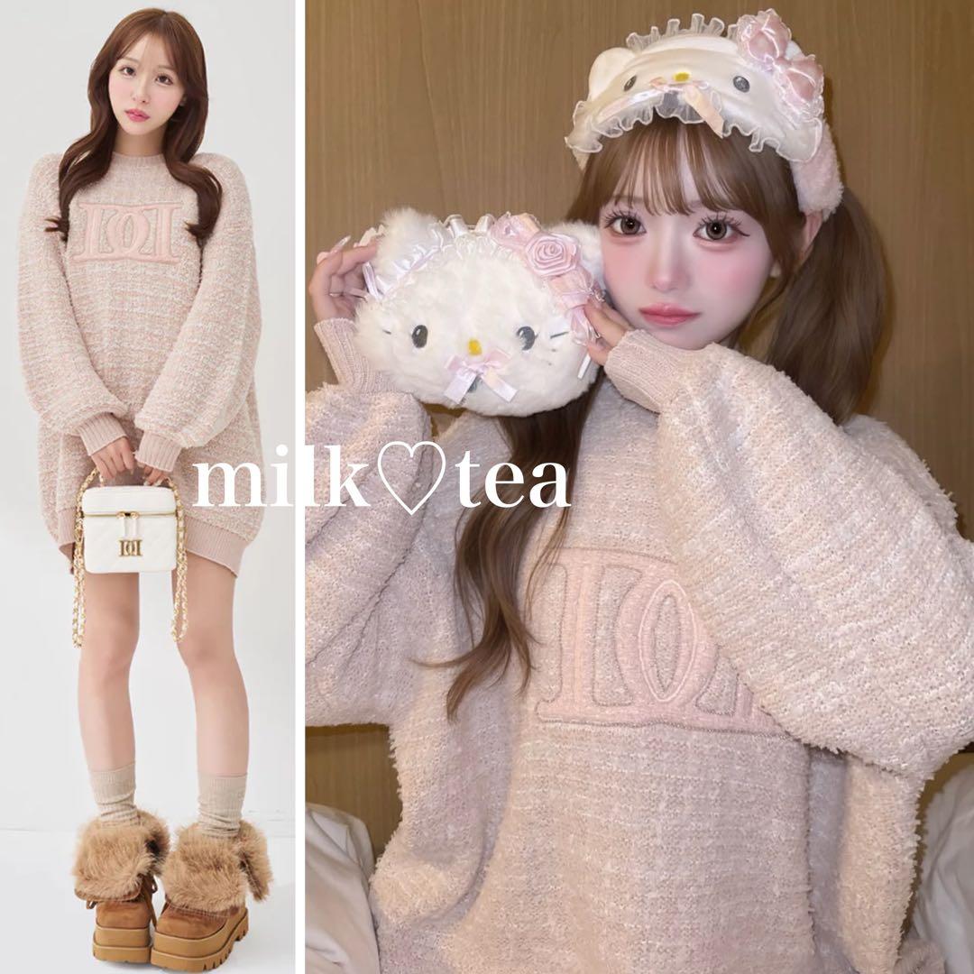 新品タグ付 ダーリッチ DDロゴツイードニットプルオーバー ピンク フリー