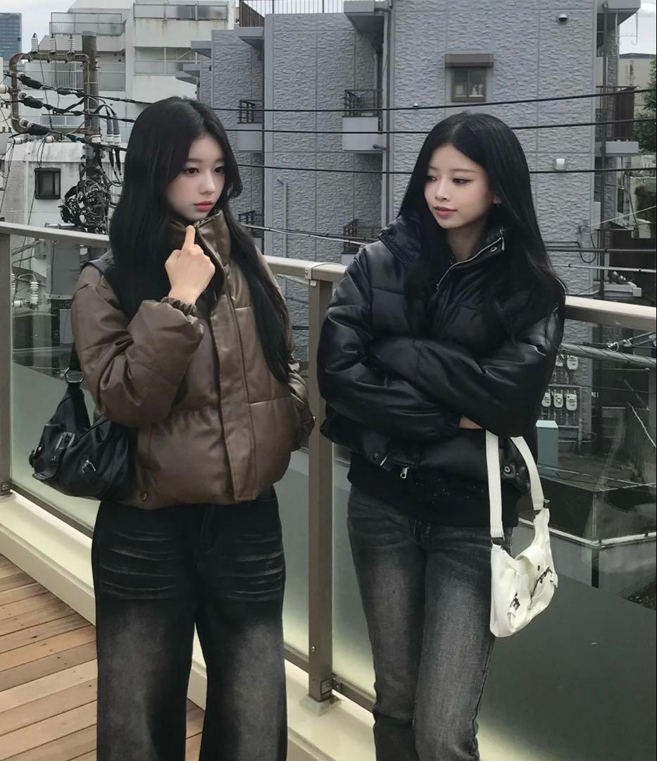 emmy レザータッチパデッドショートブルゾン ブラック 即発送可