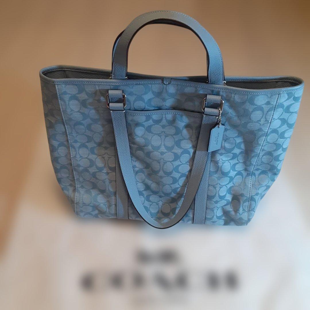 COACH メンズ　ハドソンダブルハンドルトートシグネチャーシャンブレー