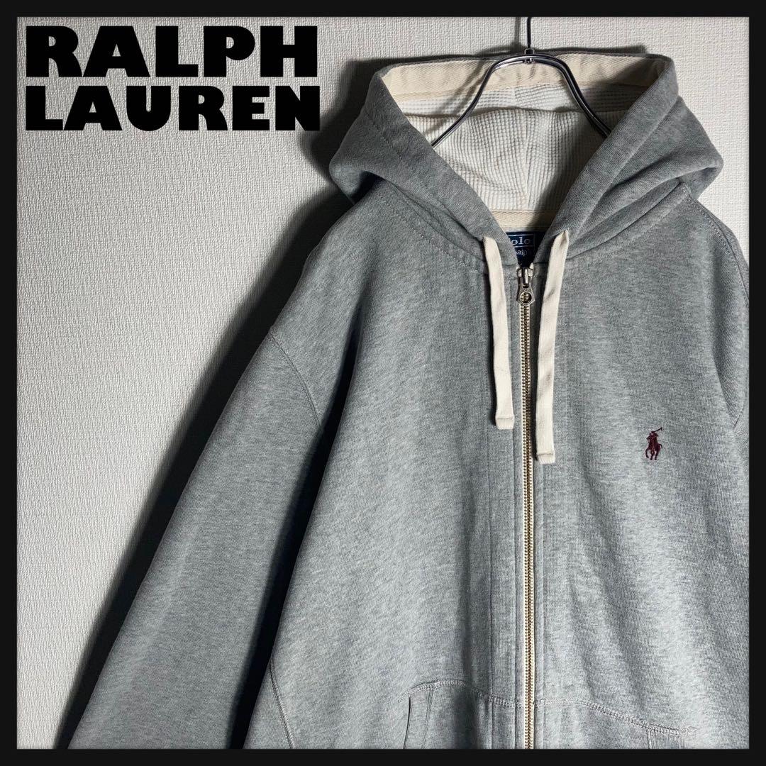 【肉厚】RALPH LAUREN フルジップ パーカー 刺繍ロゴ グレー 2XL