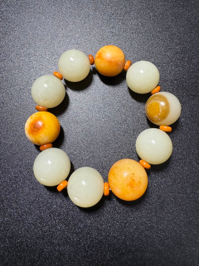 新疆産和田玉数珠　ブレスレット 腕輪 天然石 念珠 本玉 天然石 老玉 古玉