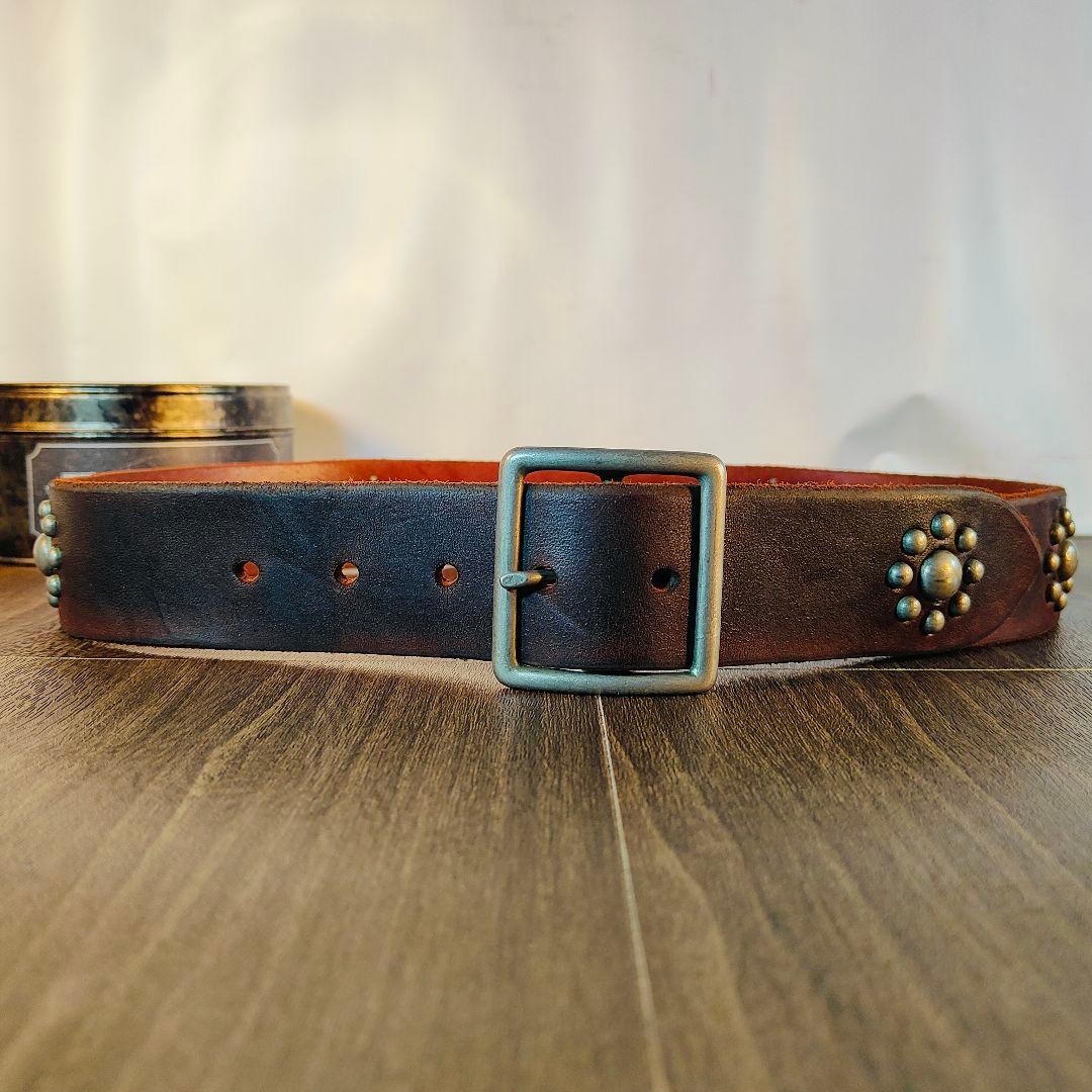 極上品】Vintage Works DH5697 高級茶芯スタッズドレスベルト