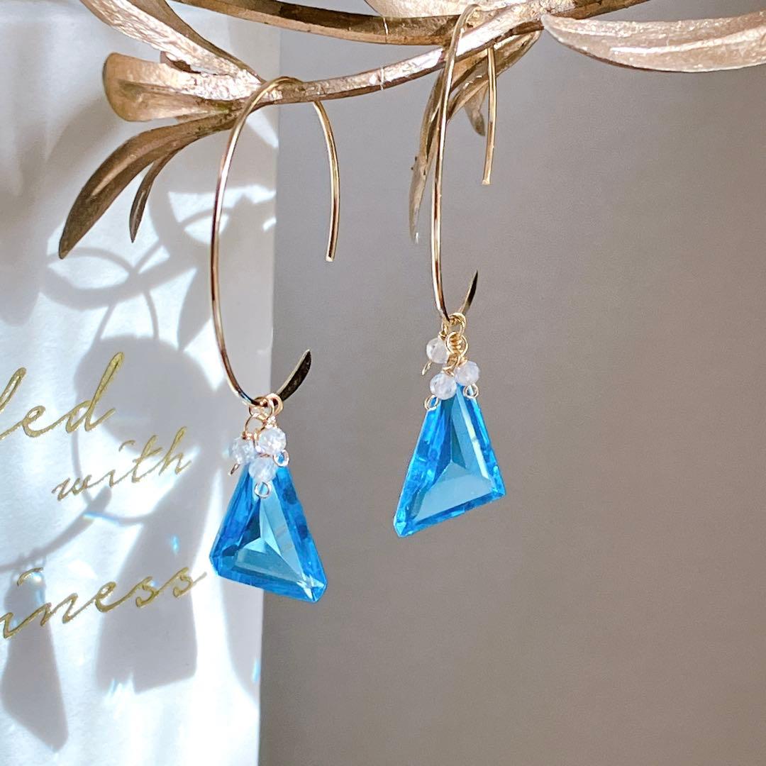 希少✧スイスブルートパーズ フープピアス✧14kgf