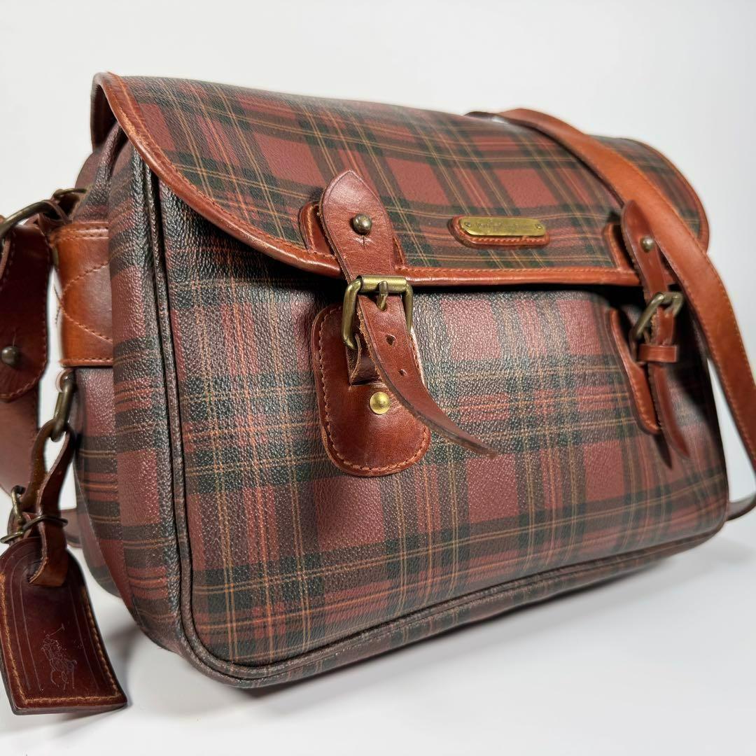 美品 A4収納 ポロラルフローレン メッセンジャーバッグ ブラウン チェック 良品 ポロ ラルフローレン Polo Ralph Lauren メッセンジャーバッグ