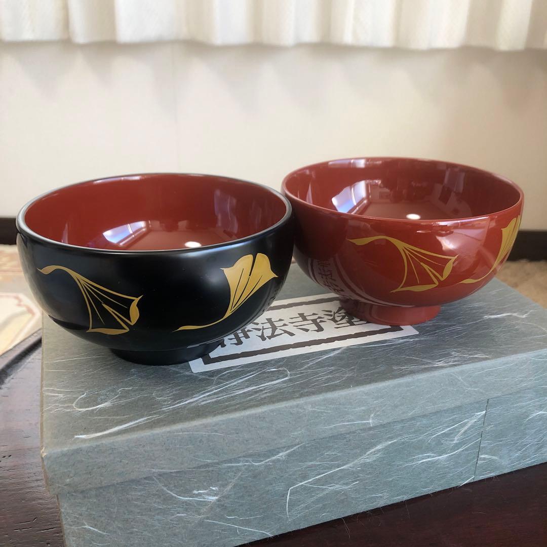 浄法寺塗　夫婦汁椀　銀杏紋　2客　うるみ工芸　天然木　専用箱　未使用品　美品 浄法寺塗 浄法寺椀 【うるみ工芸】 漆器 漆 うるし 工芸品 工芸 伝統