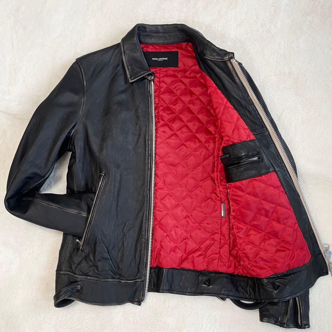 ✨️希少ダメージ加工✨️ナノユニバース　シングルライダース　キルティング　黒
