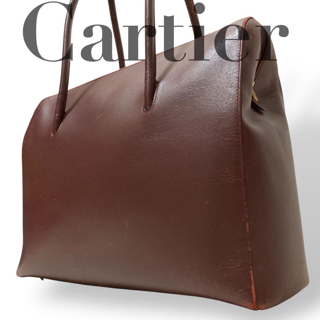 【ヴィンテージ】カルティエ　ブリーフケース　ボルドー　レザー　トートバッグ大容量