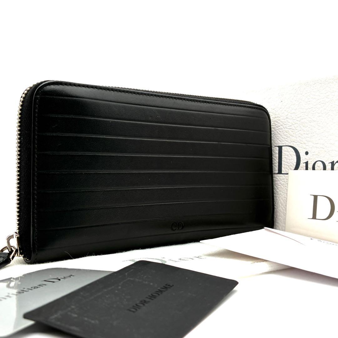 極美品 クリスチャンディオール オム 長財布 CDロゴ ラウンドジップ レザー