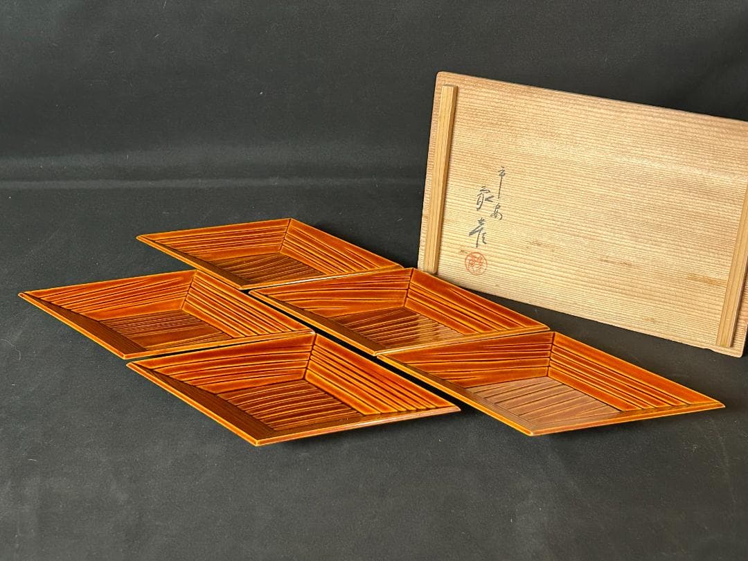 平安 象彦造 春慶塗 菱形 銘々盆 5客 共箱 茶懐石道具 s16 - メルカリ