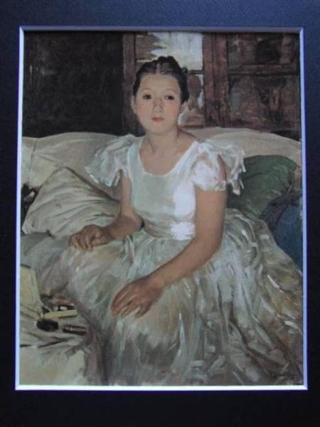 小磯良平、【少女像】、希少な大判額装用画集より、美品、新品額装付