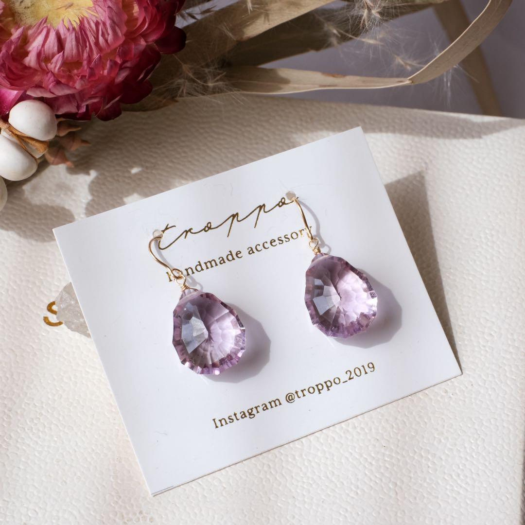 maumaumau14kgfピンクアメジストコンケーブカットピアス