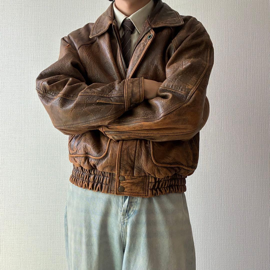 80's ヴィンテージ レザー ボンバージャケット ブラウン A-2 G-1